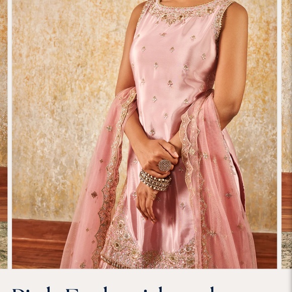 LASHKARAA brand Pink Embroidered Gharara Suit - Size Small - Picture 2 of 6